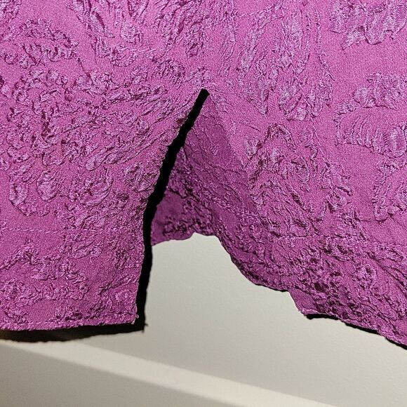 URU 100% Silk Textured Floral Top Shirt Lagenlook Mulberry XL Made in USA - Picture 7 of 9